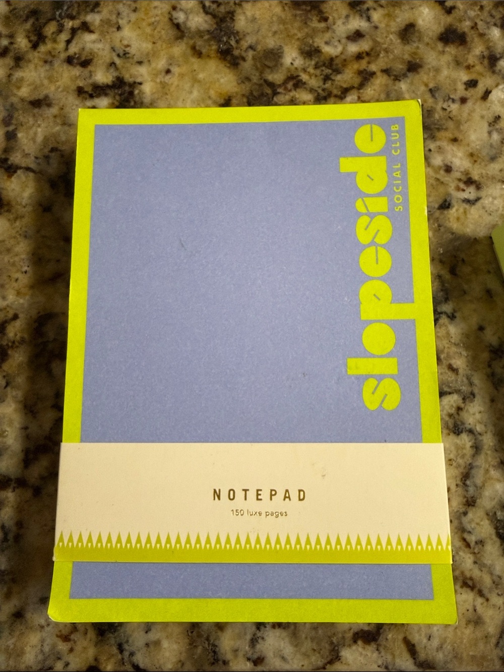 Anthropologie Blue Notepad with Neon Green Trim